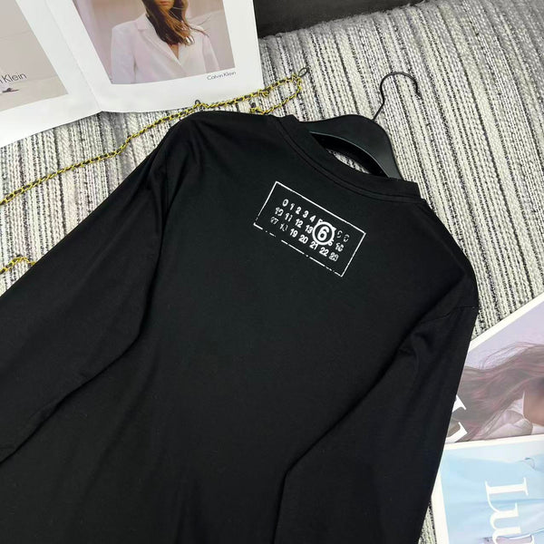 MM6 Letter Print Crew Neck Long Sleeve T-Shirt Black Cotton 387967