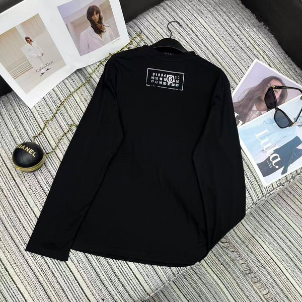 MM6 Letter Print Crew Neck Long Sleeve T-Shirt Black Cotton 387967