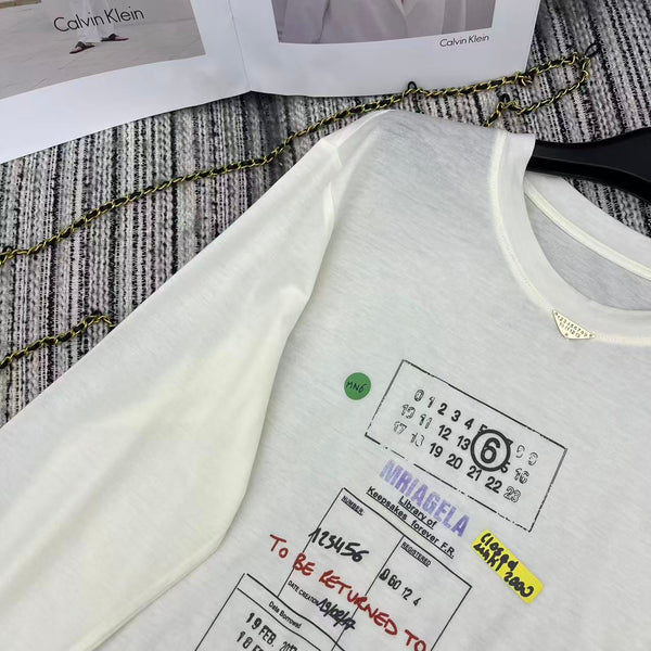 MM6 Letter Print Crew Neck Long Sleeve T-Shirt White Cotton 387966