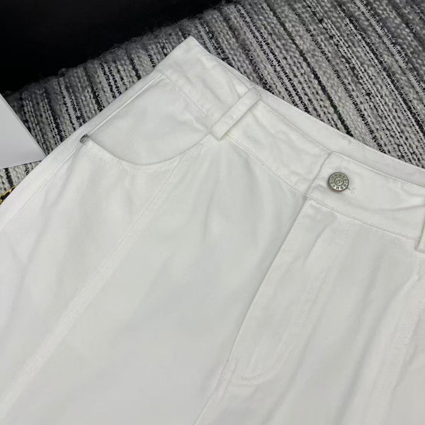 MM6 Curved Blade Cargo Pants White Cotton 387965