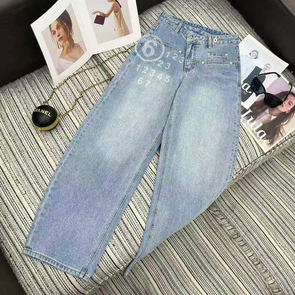 MM6 Curved Wide-Leg Pants Light Wash Baggy Denim 387961