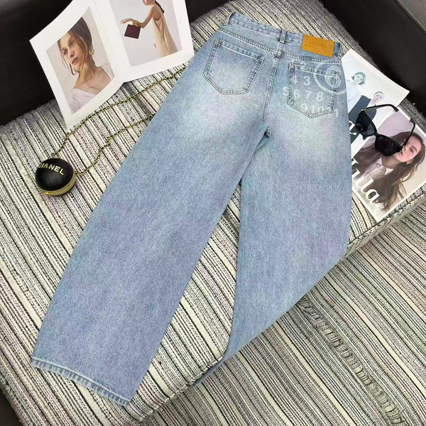MM6 Curved Wide-Leg Pants Light Wash Baggy Denim 387961