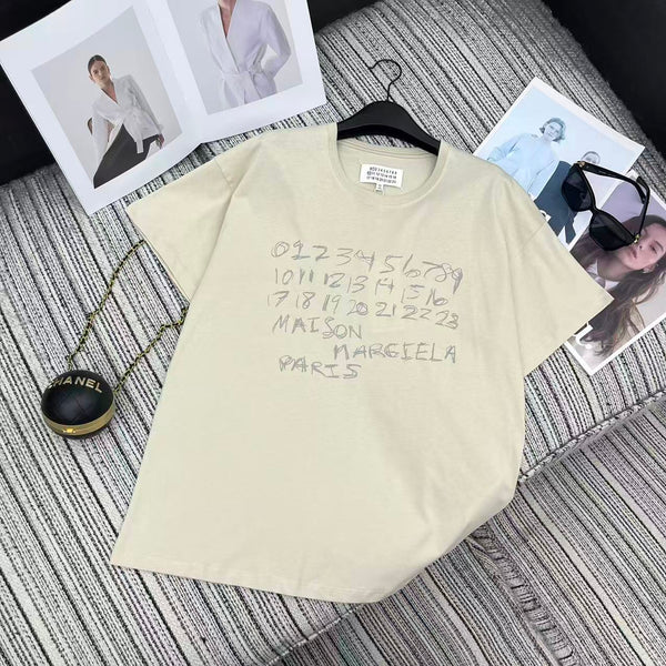 MM6 Crew Neck Short-Sleeved T-Shirt Beige Cotton 387959
