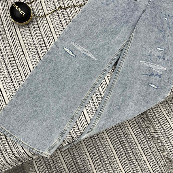 MM6 Ripped Straight-Leg Jeans Light Wash Denim 366008