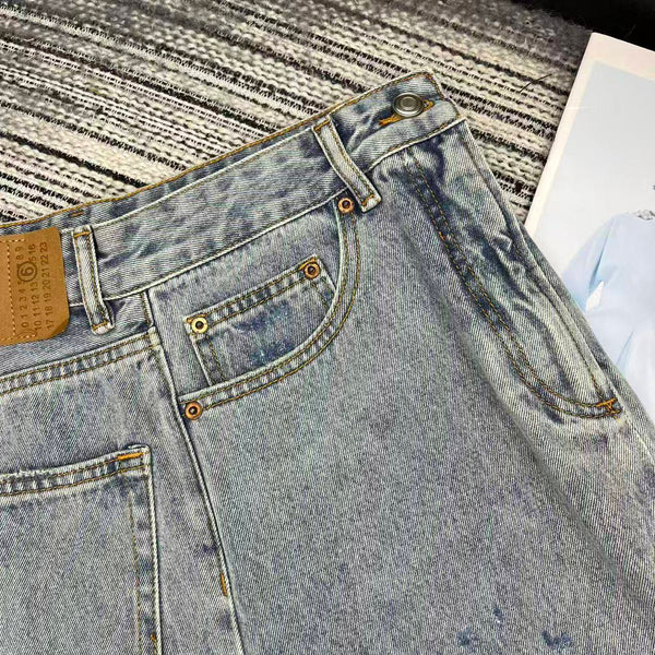 MM6 Ripped Straight-Leg Jeans Light Wash Denim 366008