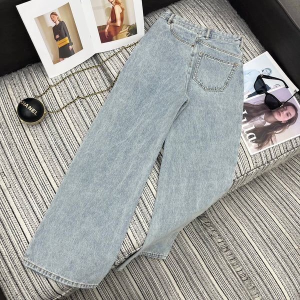 MM6 Ripped Straight-Leg Jeans Light Wash Denim 366008