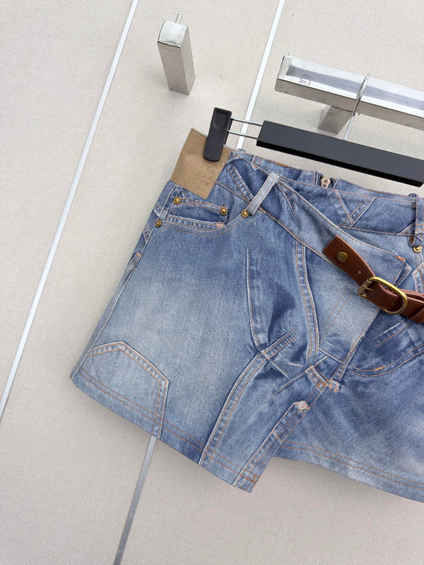 MM6 Printed Irregular Short Skirt Light Wash Baggy Denim 387958
