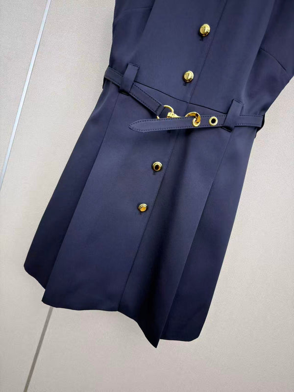 Miu 26s Poplin Mini-Dress Navy Cotton 394270