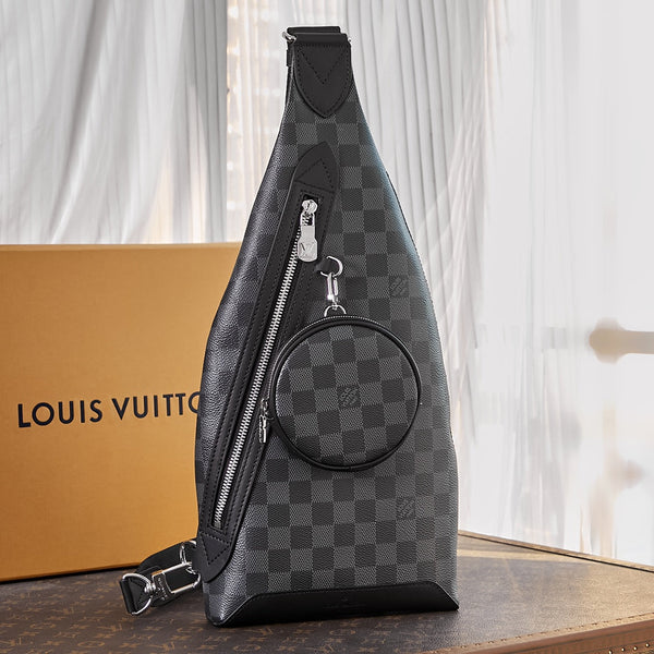 BORSA A TRACOLLA DUO 42 IN TELA DAMIER GRAPHITE GRIGIO NERO