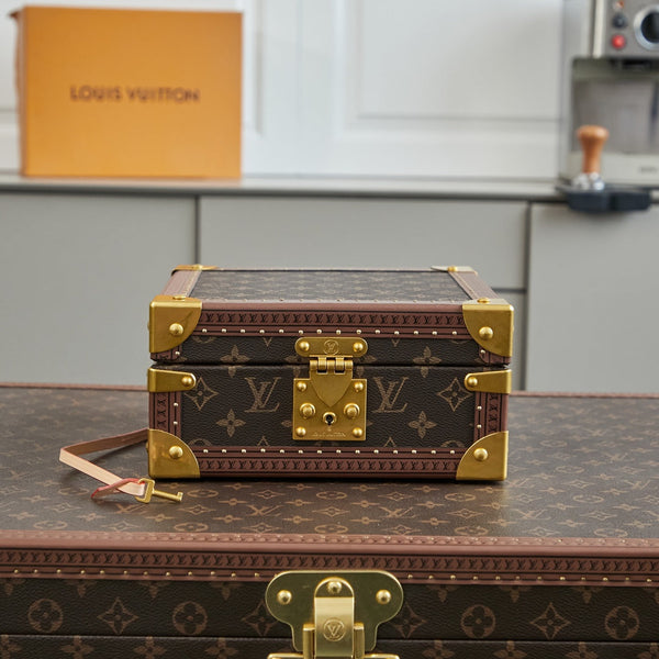COFFRET JOAILLERIE 24 IN TELA MONOGRAM MARRONE SCURO CON FERRAMENTA ORO