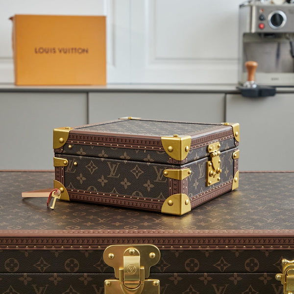 COFFRET JOAILLERIE 24 IN TELA MONOGRAM MARRONE SCURO CON FERRAMENTA ORO