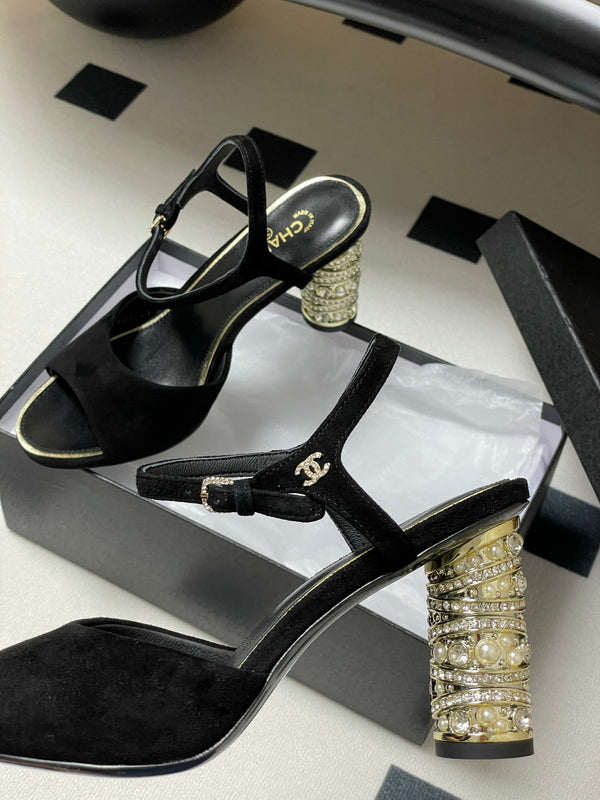 CC 25p Slingback Tacco 8cm Pelle Scamosciata Nera