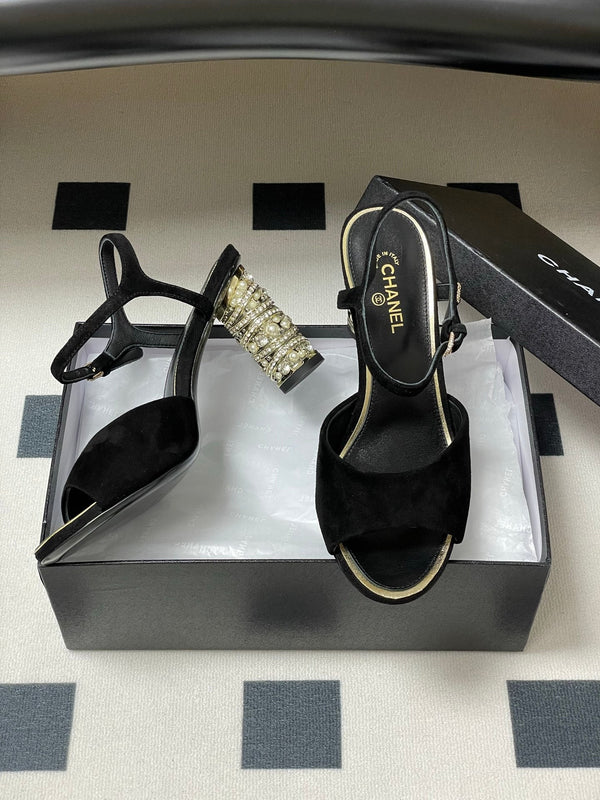 CC 25p Slingback Tacco 8cm Pelle Scamosciata Nera