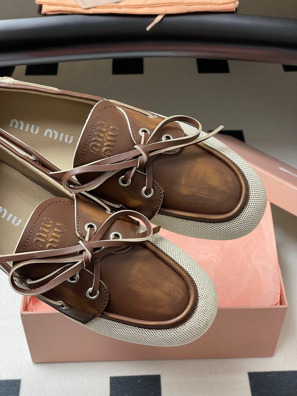 Miumiu Beige and Brown canvas leather loafer 227141
