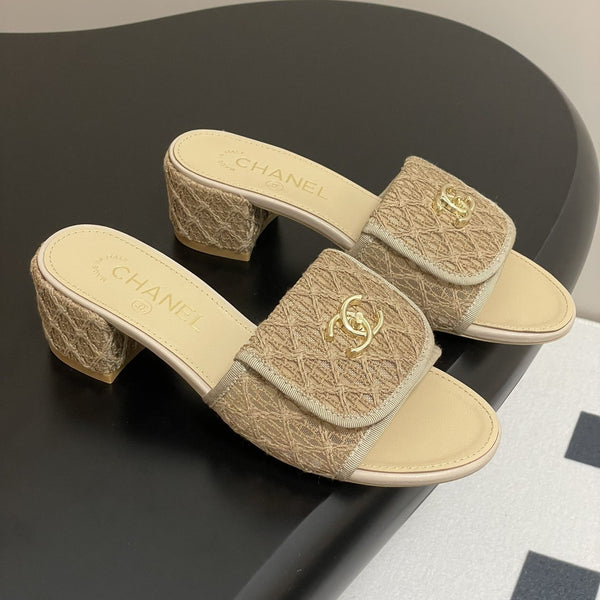CC 25S Buckle Bag Mule Sandal 50mm Beige Lace Fabric and Sheepskin 247595
