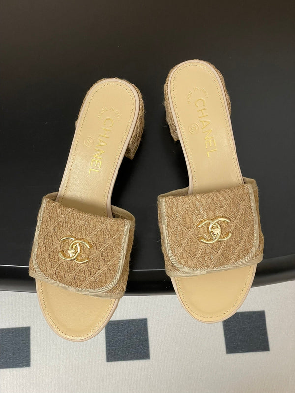 CC 25S Buckle Bag Mule Sandal 50mm Beige Lace Fabric and Sheepskin 247595