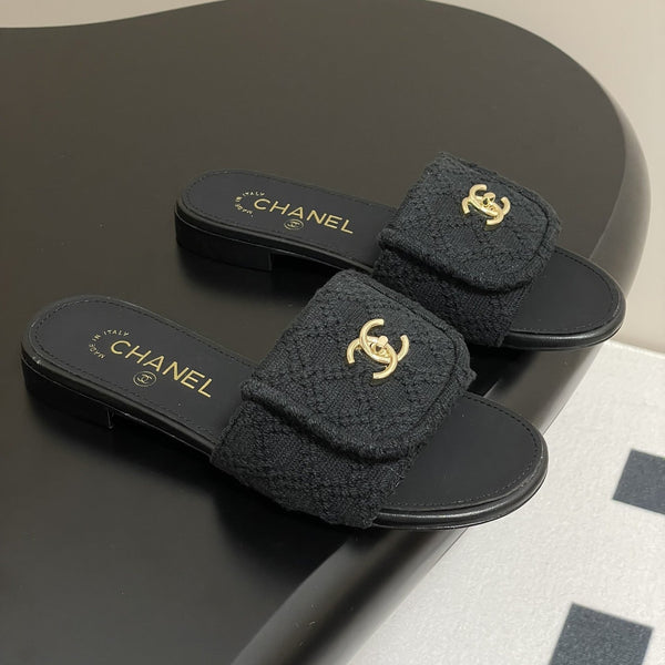 CC 25S Buckle Bag Mule Black Fabric and Sheepskin 247597