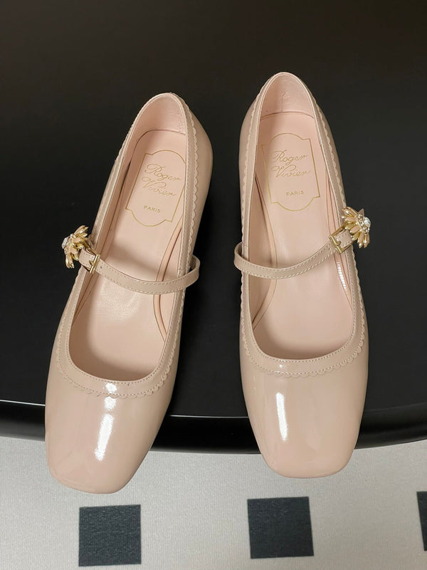 Viv 25 Mary Jane 2.5cm Beige Patent Calf Leather 247889