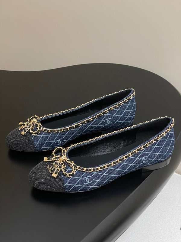 CC 25S 20mm Chain Bow Single Flat Dark Blue Denim Black Grosgrain 247658