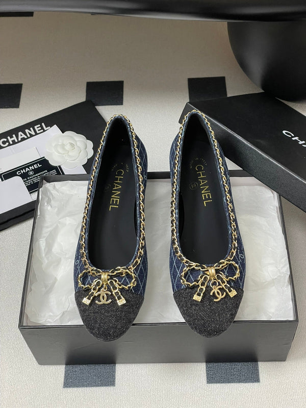 CC 25S 20mm Chain Bow Single Flat Dark Blue Denim Black Grosgrain 247658