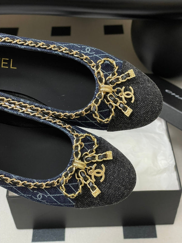 CC 25S 20mm Chain Bow Single Flat Dark Blue Denim Black Grosgrain 247658