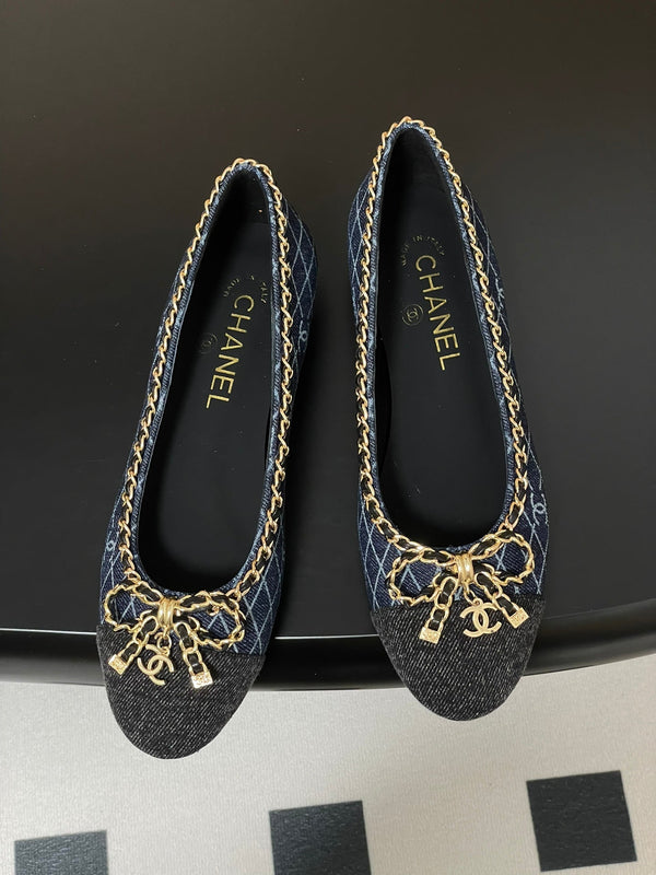 CC 25S 20mm Chain Bow Single Flat Dark Blue Denim Black Grosgrain 247658