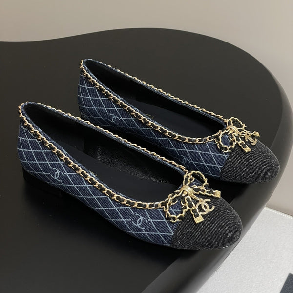 CC 25S 20mm Chain Bow Single Flat Dark Blue Denim Black Grosgrain 247658