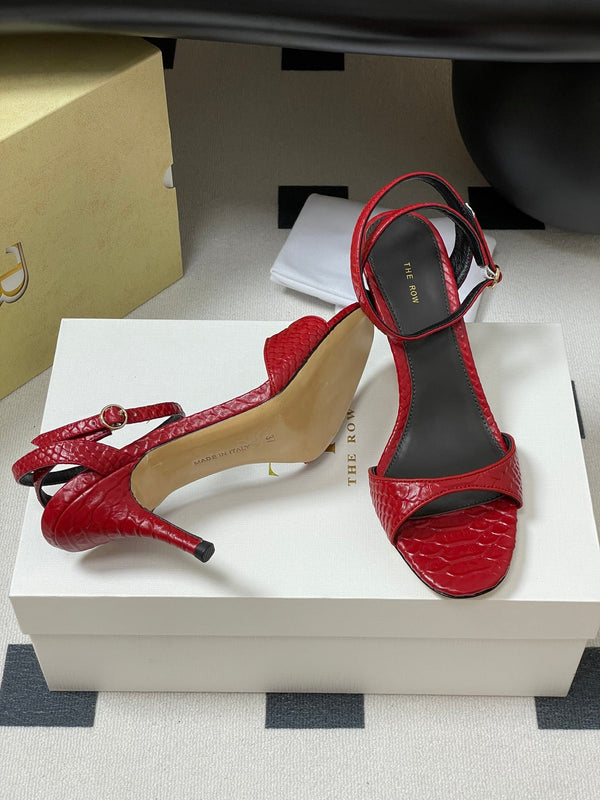 The Row 25S Strap High Heel Sandals 85mm Red Snake Pattern Cowhide 286187