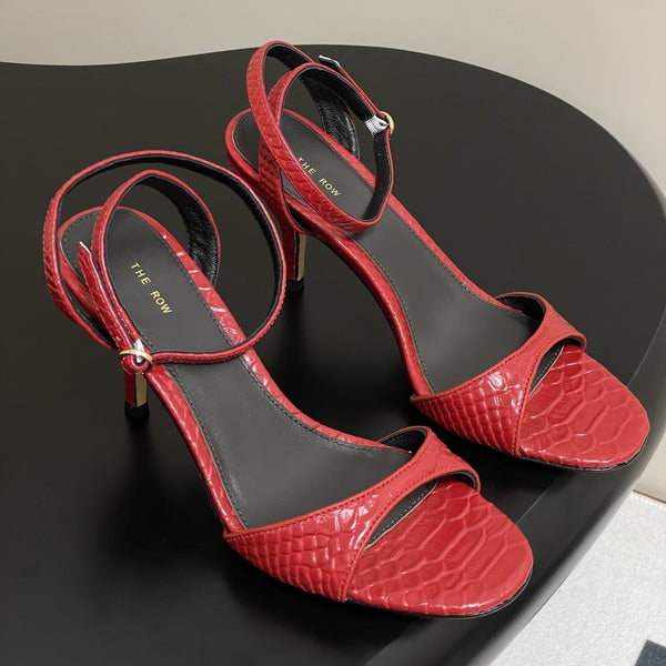 The Row 25S Strap High Heel Sandals 85mm Red Snake Pattern Cowhide 286187
