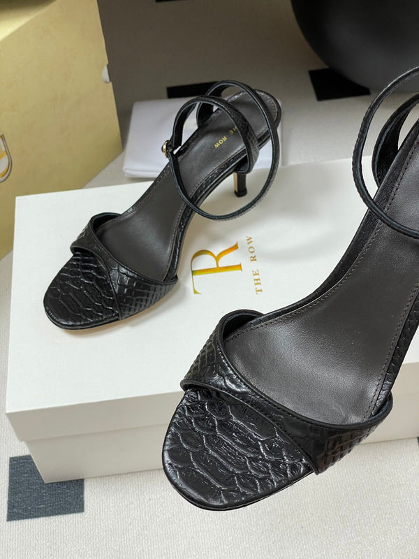 The Row 25S Strap High Heel Sandals 85mm Black Snake Pattern Cowhide 286189
