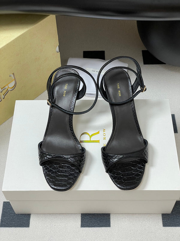 The Row 25S Strap High Heel Sandals 85mm Black Snake Pattern Cowhide 286189