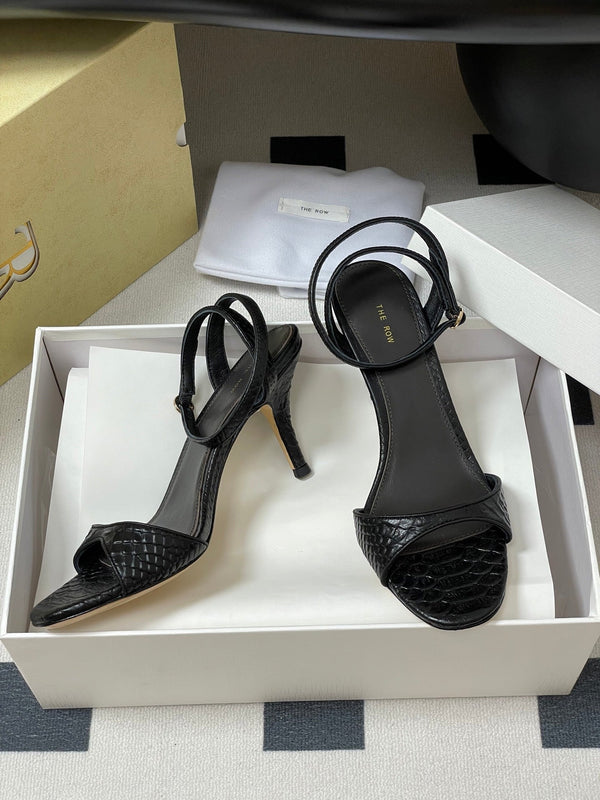 The Row 25S Strap High Heel Sandals 85mm Black Snake Pattern Cowhide 286189