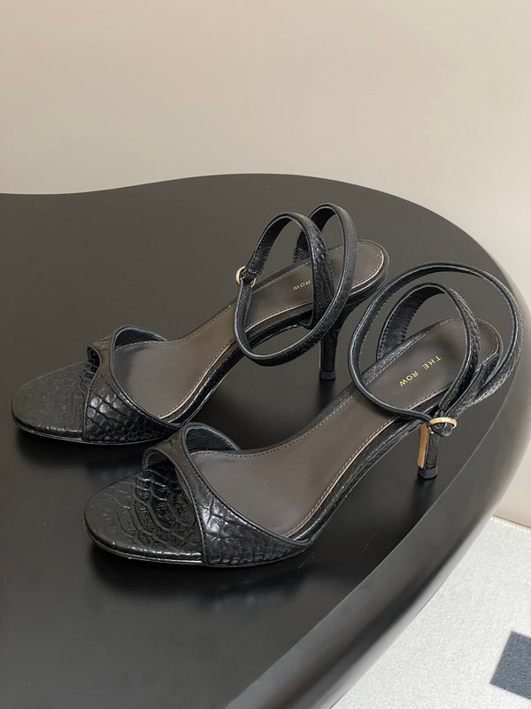 The Row 25S Strap High Heel Sandals 85mm Black Snake Pattern Cowhide 286189