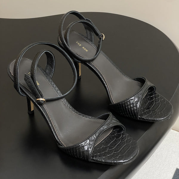 The Row 25S Strap High Heel Sandals 85mm Black Snake Pattern Cowhide 286189