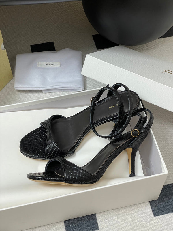 The Row 25S Strap High Heel Sandals 85mm Black Snake Pattern Cowhide 286189