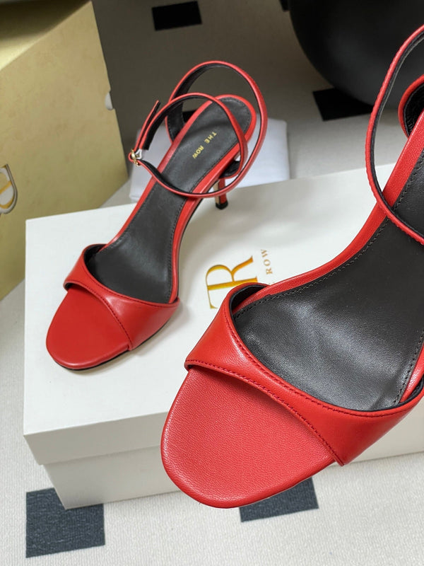 The Row 25S Strap High Heel Sandals 85mm Red Sheepskin 286190