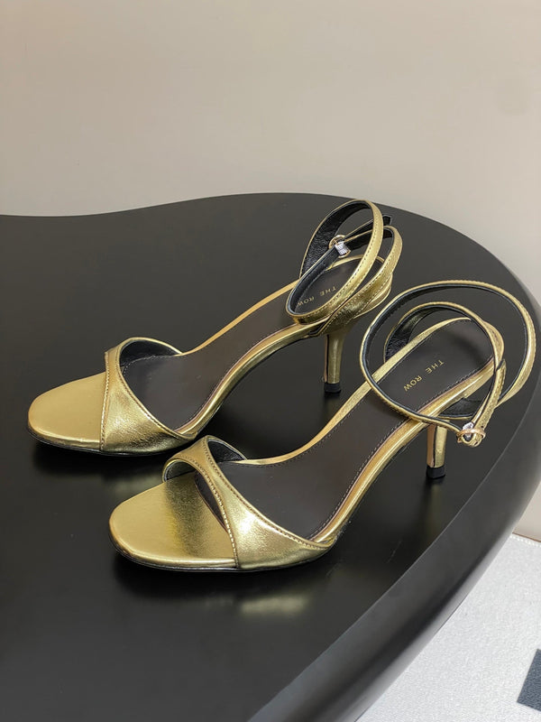 The Row 25S Strap High Heel Sandals 85mm Black Mix Gold Metallic Cowhide 286193
