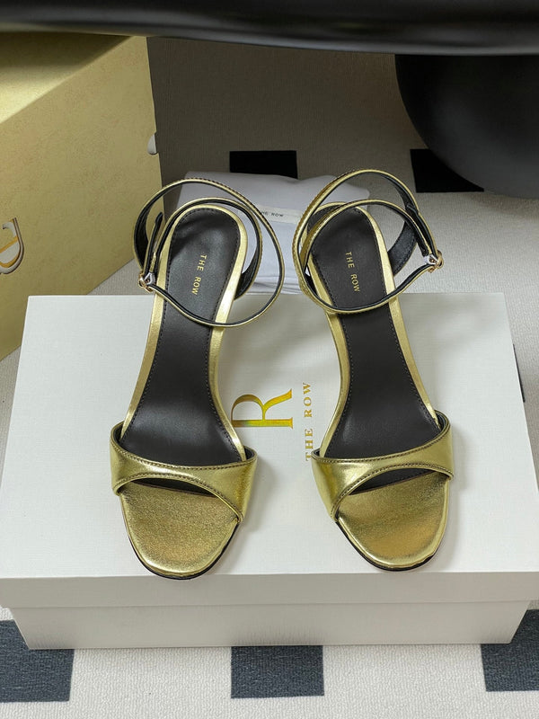 The Row 25S Strap High Heel Sandals 85mm Black Mix Gold Metallic Cowhide 286193