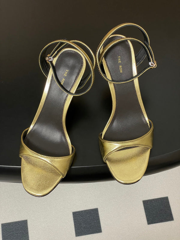 The Row 25S Strap High Heel Sandals 85mm Black Mix Gold Metallic Cowhide 286193