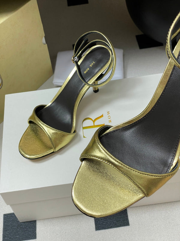 The Row 25S Strap High Heel Sandals 85mm Black Mix Gold Metallic Cowhide 286193