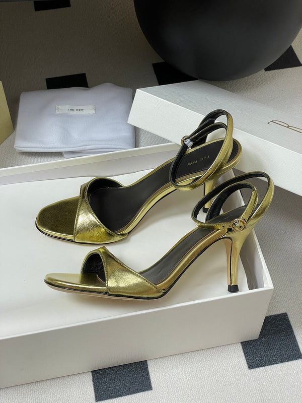 The Row 25S Strap High Heel Sandals 85mm Black Mix Gold Metallic Cowhide 286193
