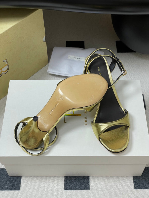 The Row 25S Strap High Heel Sandals 85mm Black Mix Gold Metallic Cowhide 286193