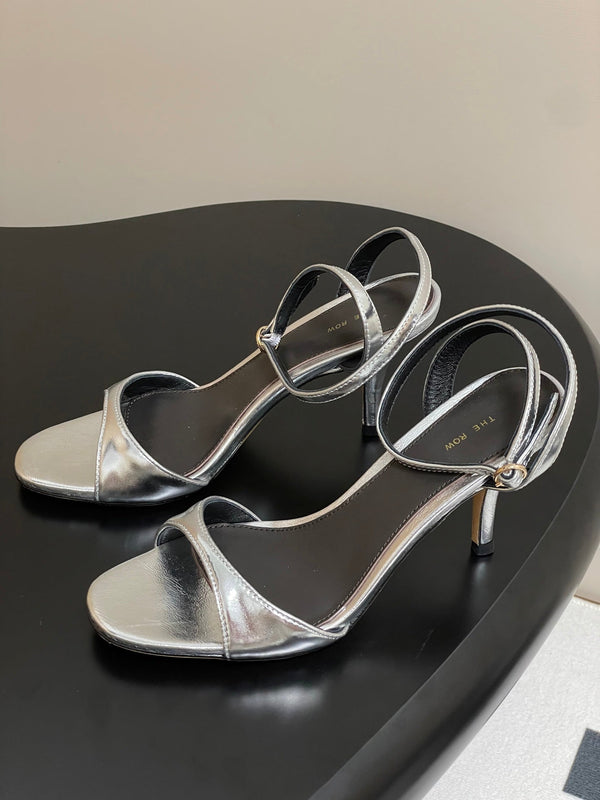 The Row 25S Strap High Heel Sandals 85mm Black Mix Gold Metallic Cowhide 286193