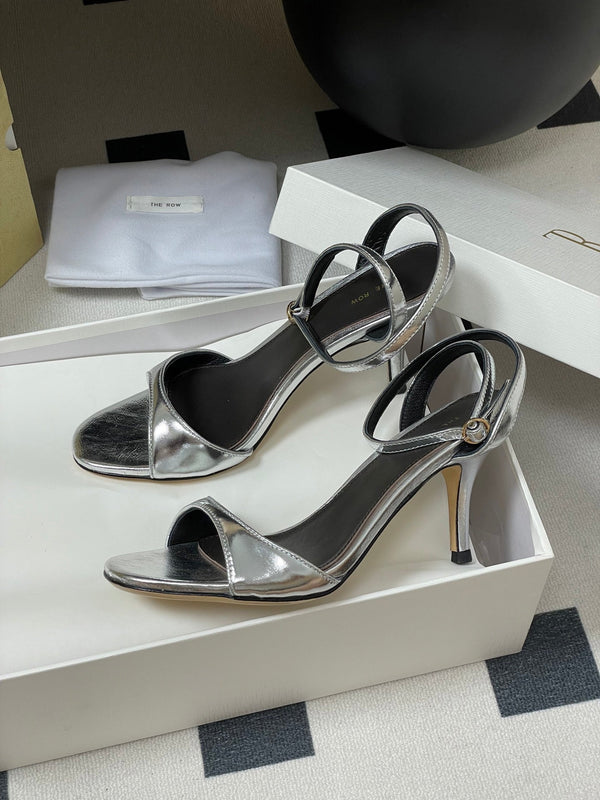 The Row 25S Strap High Heel Sandals 85mm Black Mix Gold Metallic Cowhide 286193