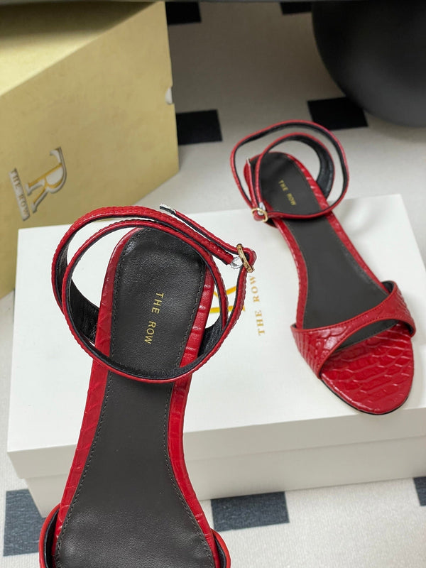 The Row 25S Strap High Heel Sandals 35mm Red Snake Pattern Cowhide 286195