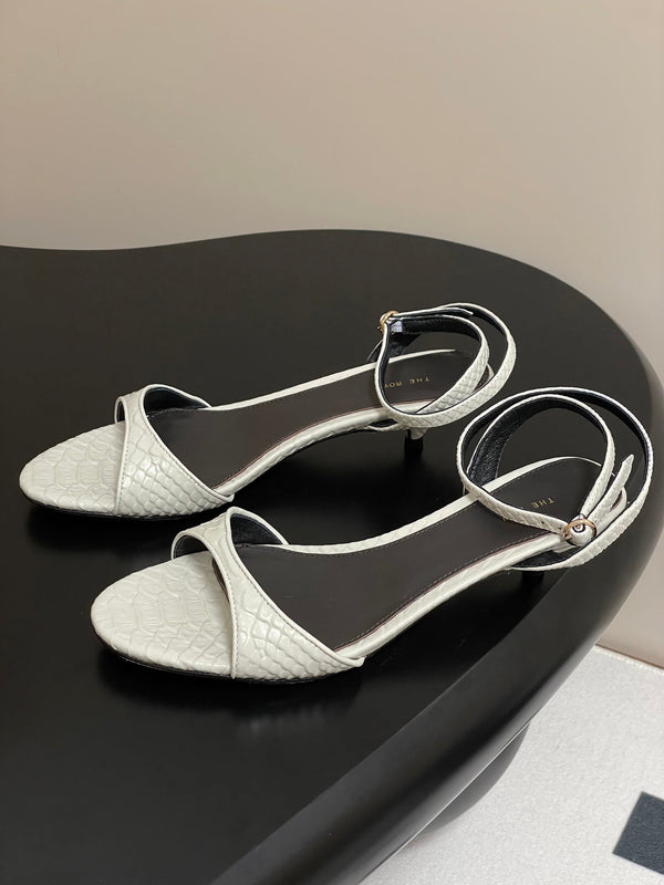 The Row 25S Strap High Heel Sandals 35mm White Snake Pattern Cowhide 286196