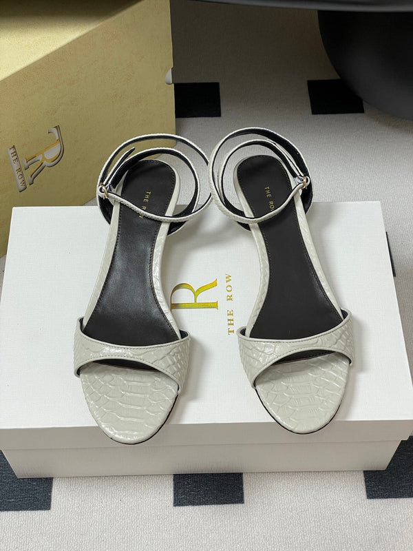 The Row 25S Strap High Heel Sandals 35mm White Snake Pattern Cowhide 286196