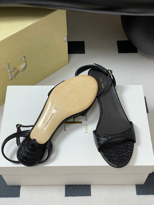 The Row 25S Strap High Heel Sandals 35mm Black Snake Pattern Cowhide 286197