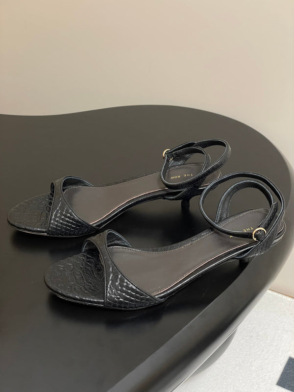 The Row 25S Strap High Heel Sandals 35mm Black Snake Pattern Cowhide 286197