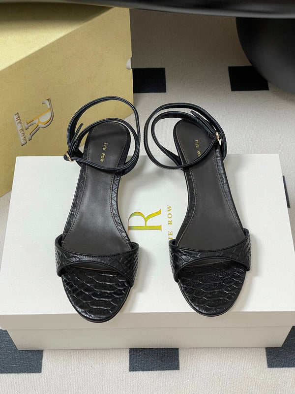 The Row 25S Strap High Heel Sandals 35mm Black Snake Pattern Cowhide 286197
